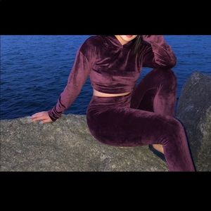 Deep Burgundy Velour Matching Set